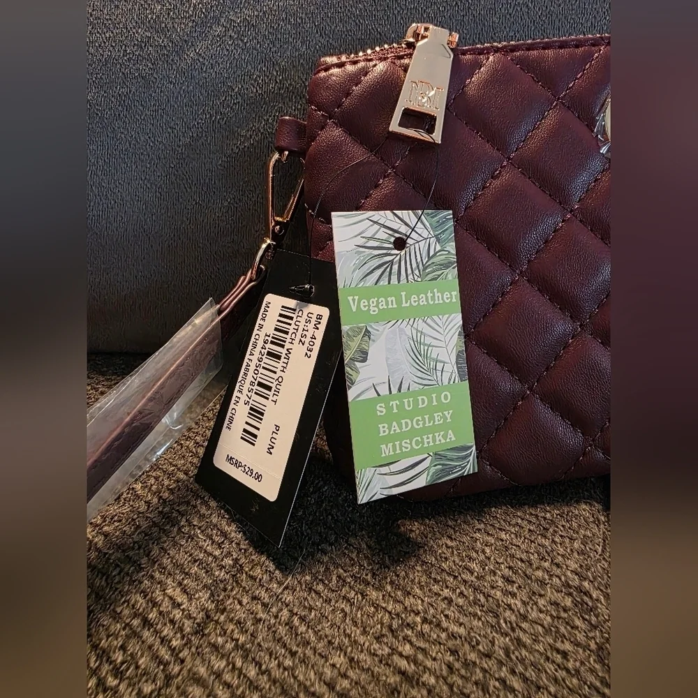 Badgley Mischka Quilted Wristlet - Plum With Gold Hardware